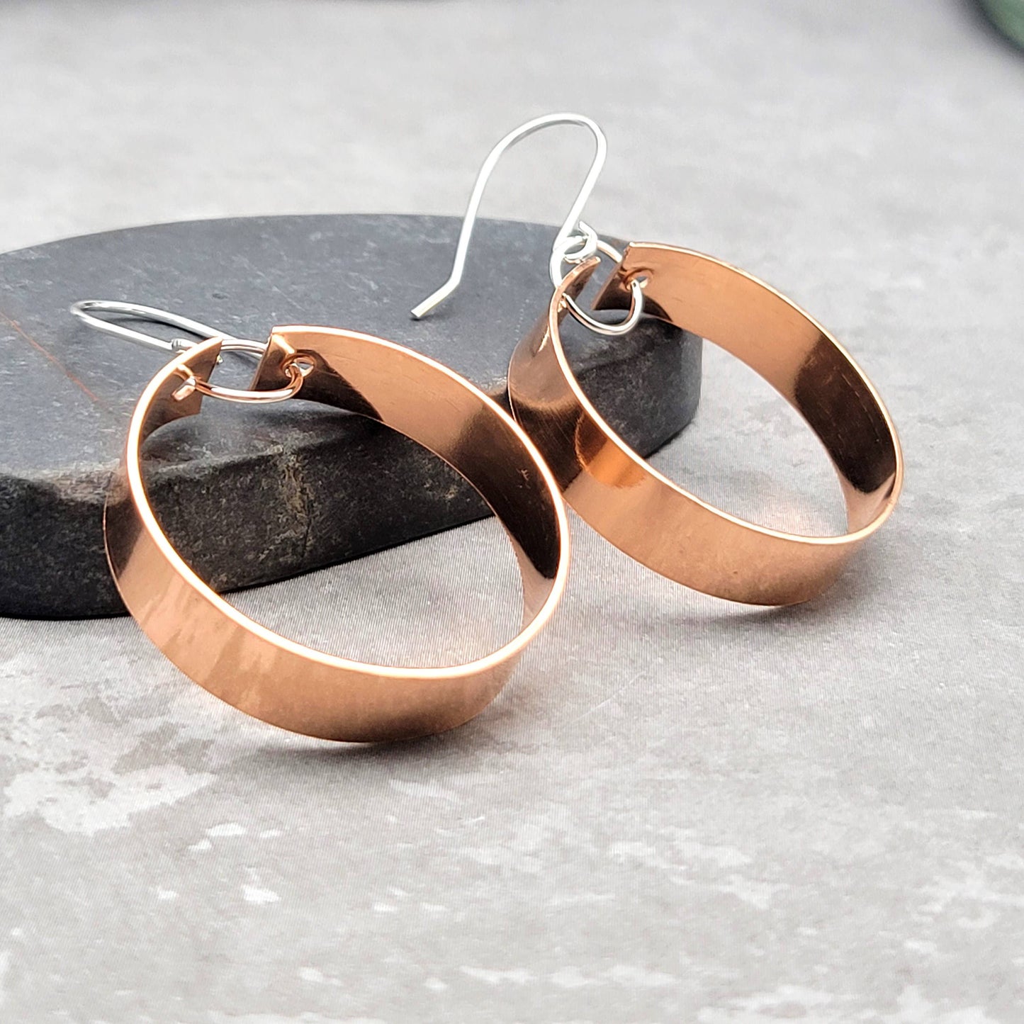 Shiny Copper Hoop Statement Earrings