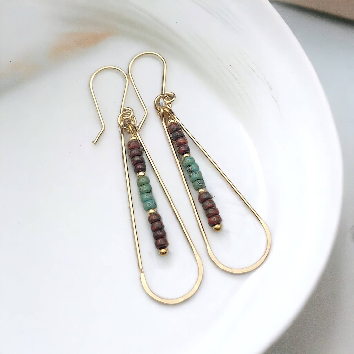 Long 14k Gold Filled Beaded Hoop Earrings