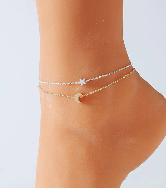 Moon & Star Decor Layered Anklet