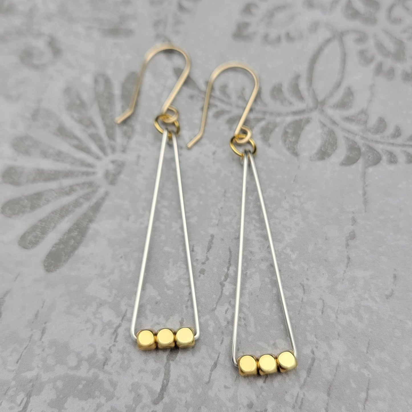 Gold and Silver Geometric Triangle Earrings