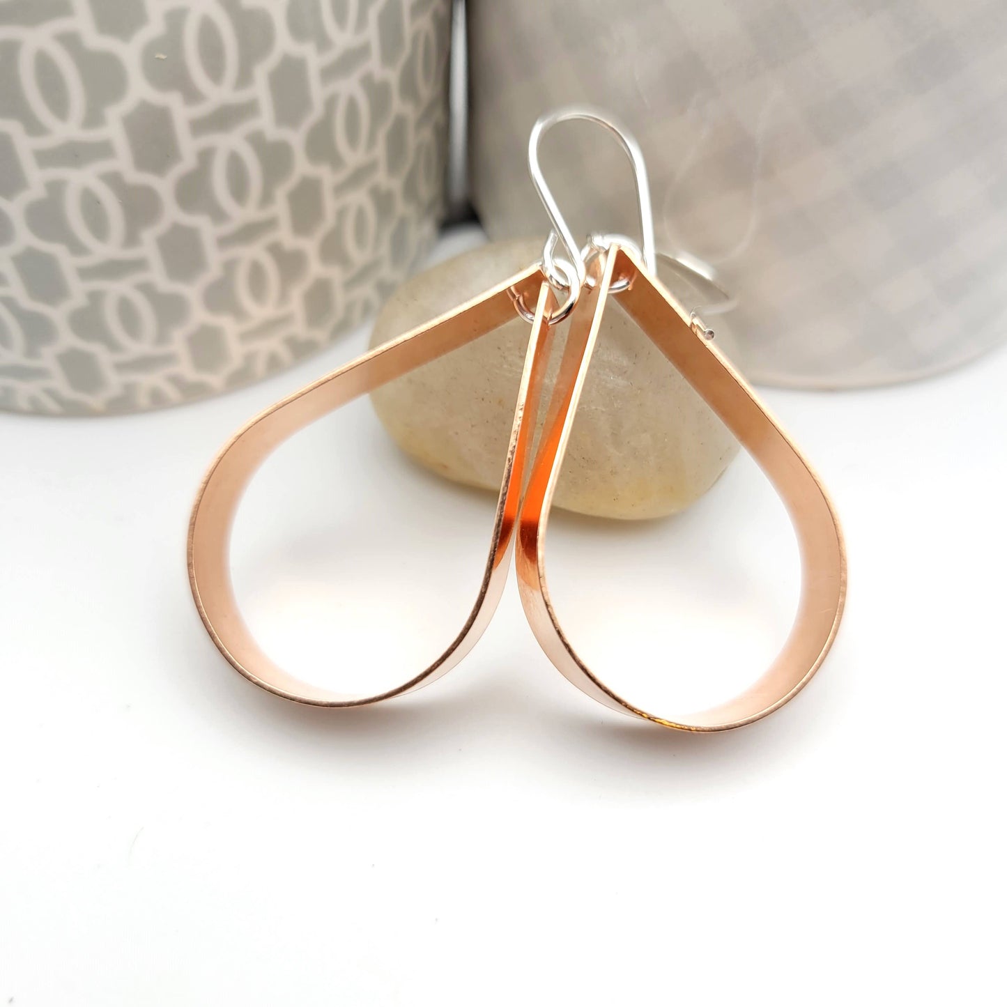 Shiny Copper Teardrop Hoop Earrings