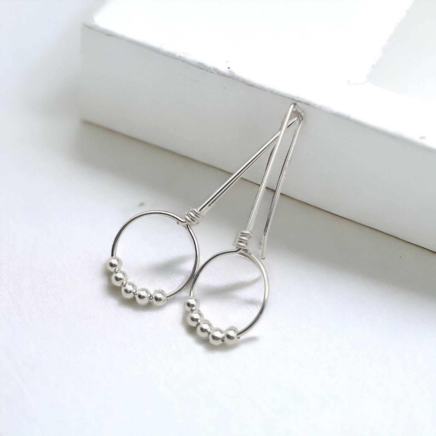 Sterling Silver Beaded Hoop Threader Earrings