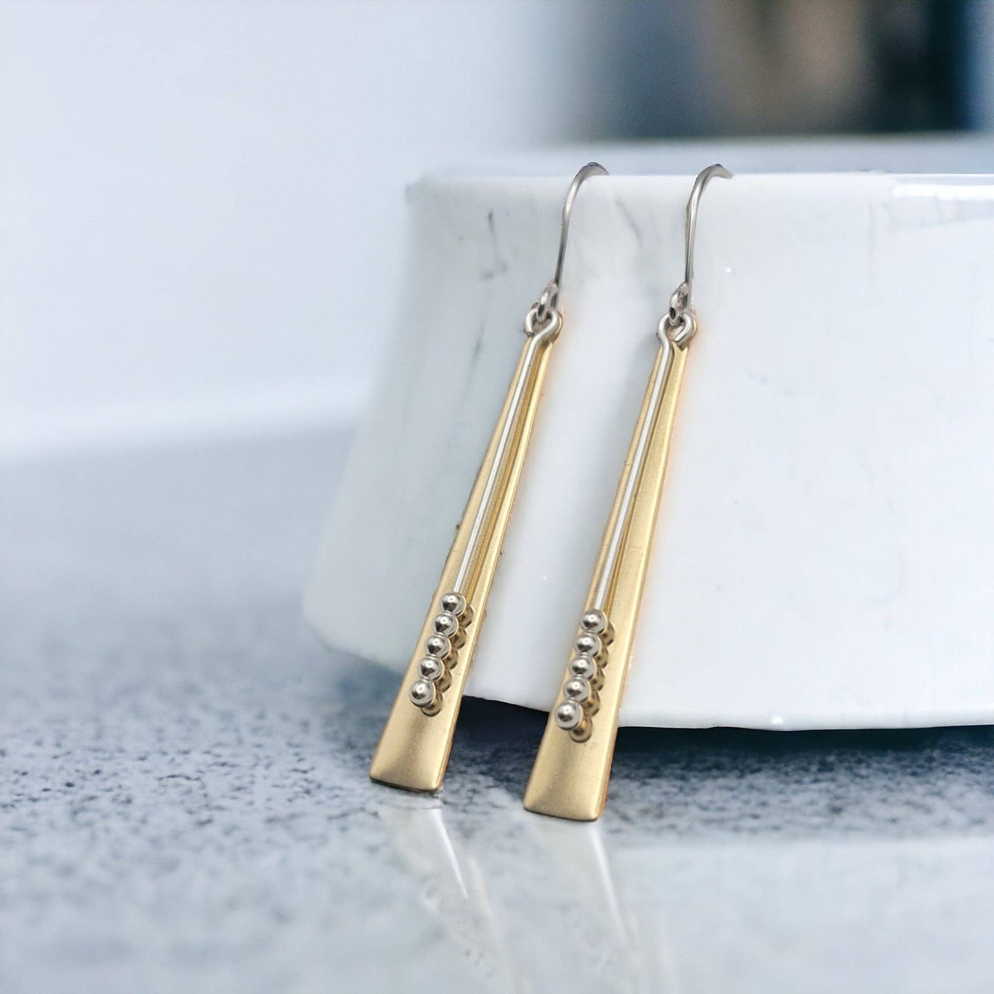 Long Gold & Sterling Silver Statement Earrings