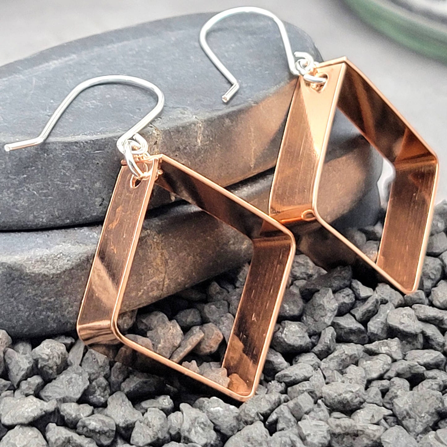 Square Shiny Copper Hoop Earrings