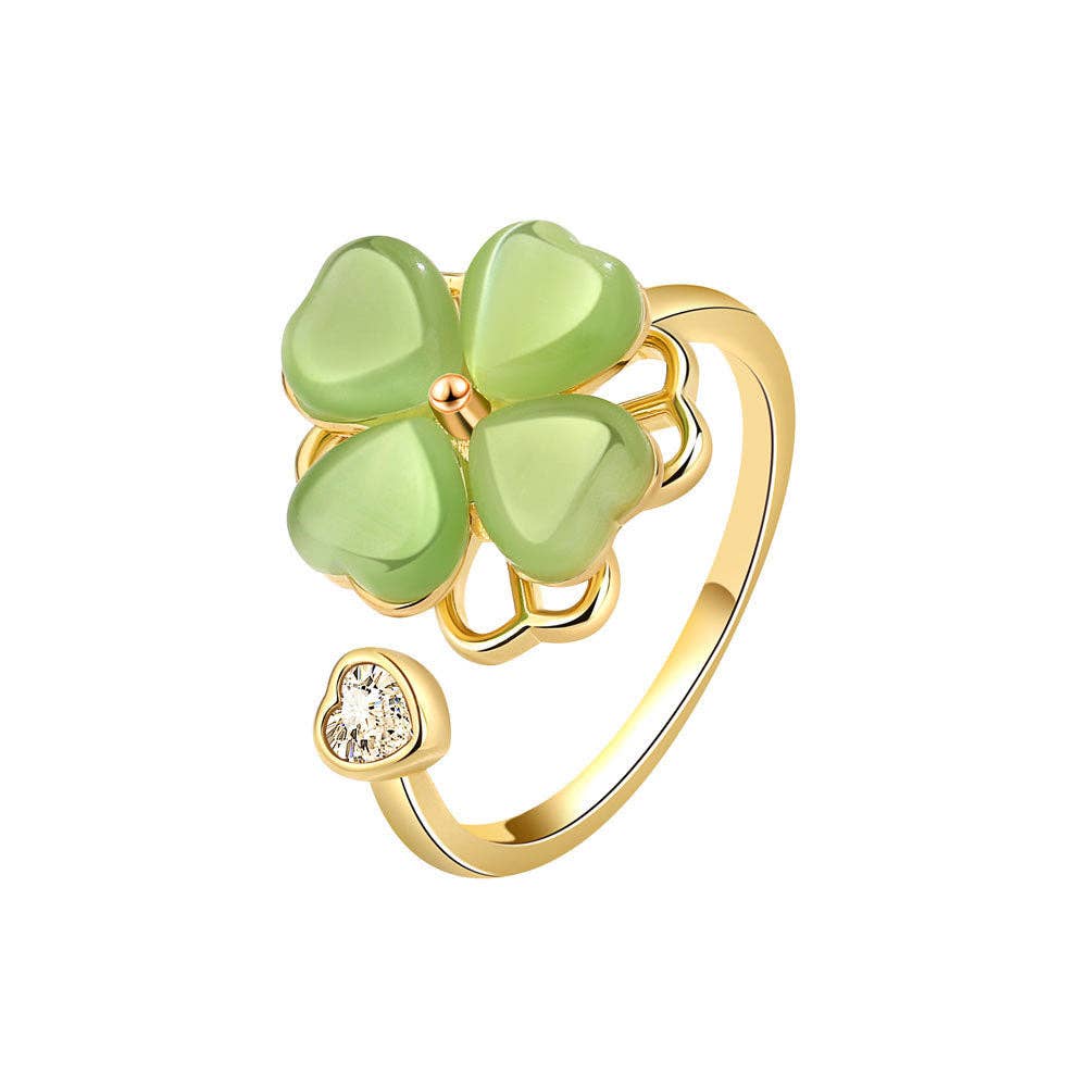 Four Leaf Clover Fidget Spinner Ring in Solid Copper