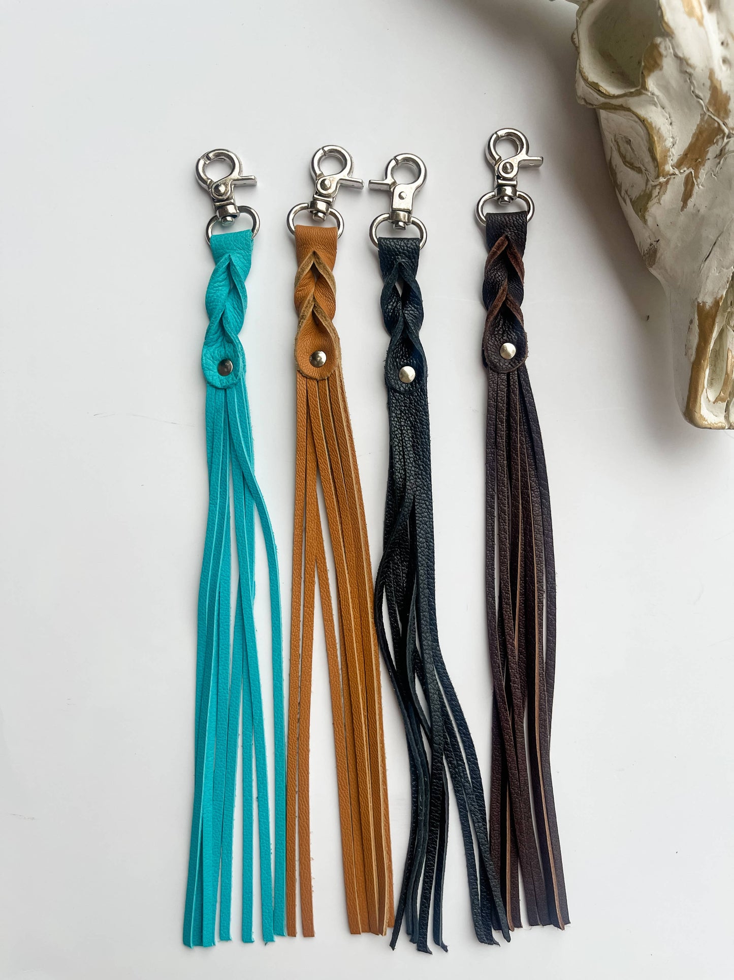 Western Leather Skinny Fringe Keychain - Tassel Keychain