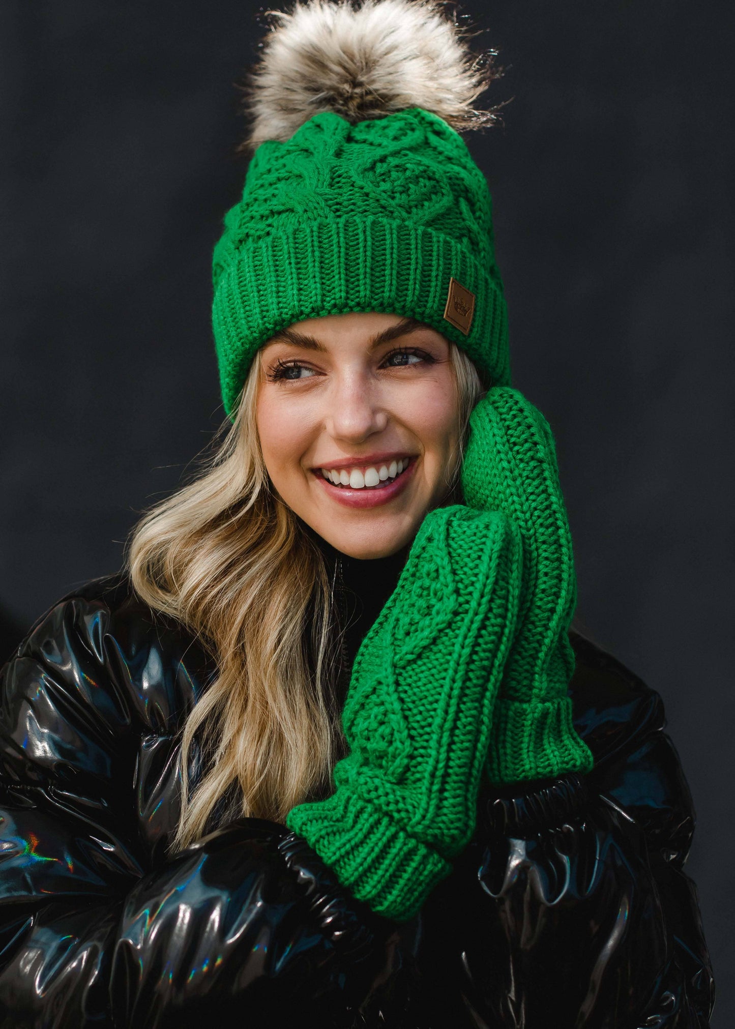 Bright Green Cable Knit Mittens