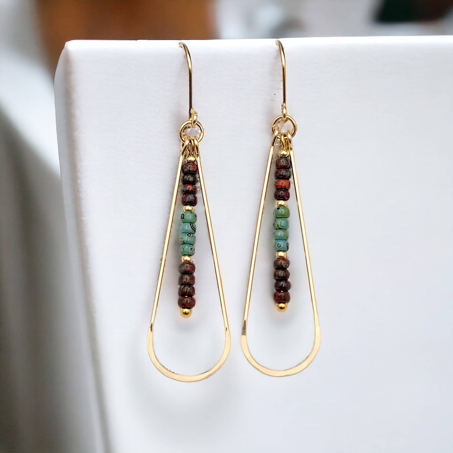 Long 14k Gold Filled Beaded Hoop Earrings