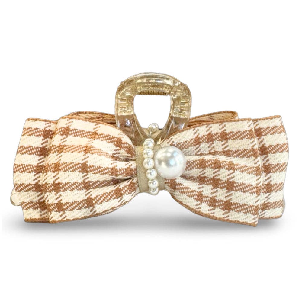 Large Claw Clip - Tan Checkered Pearl | Gift for her