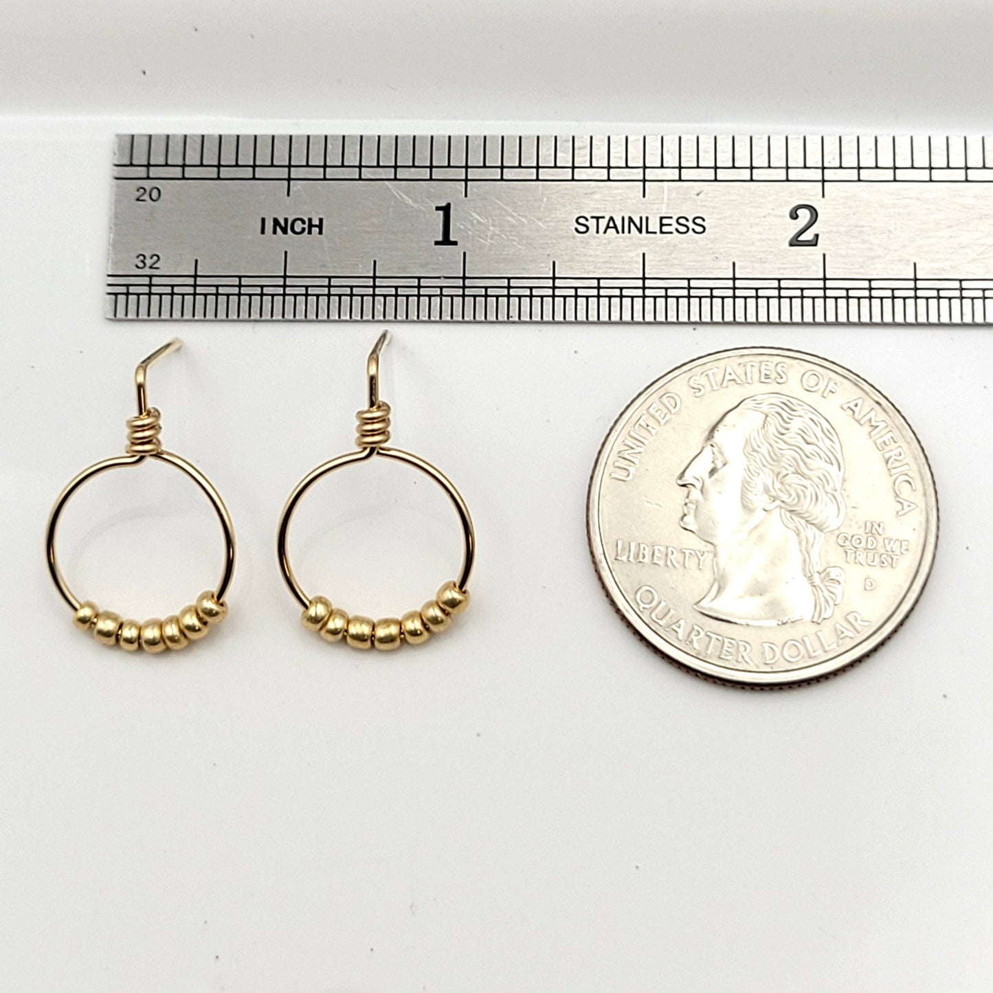 14k Gold Small Beaded Hoops