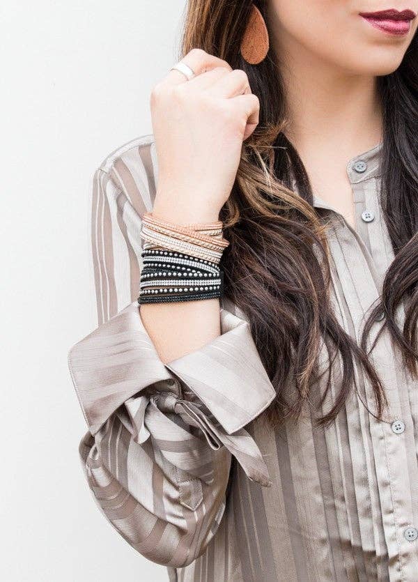 Josie Crystal & Silver Studded Leather Wrap Bracelet