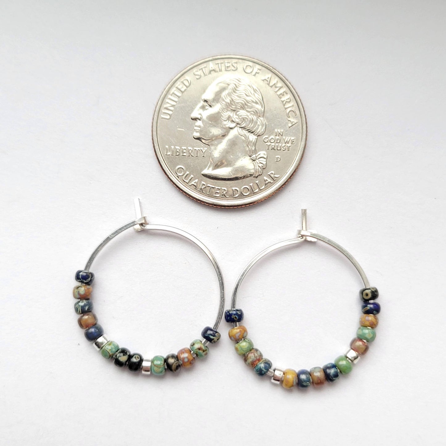 Sterling Silver Hoops with Colorful Picasso Beads