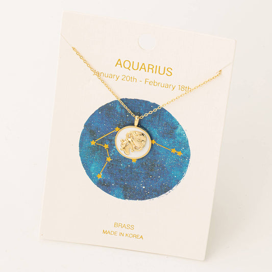 Aquarius Zodiac Constellation Coin Pendant Necklace