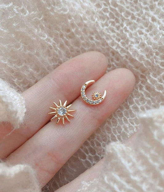 Asymmetric Sun & Moon Stud Earrings