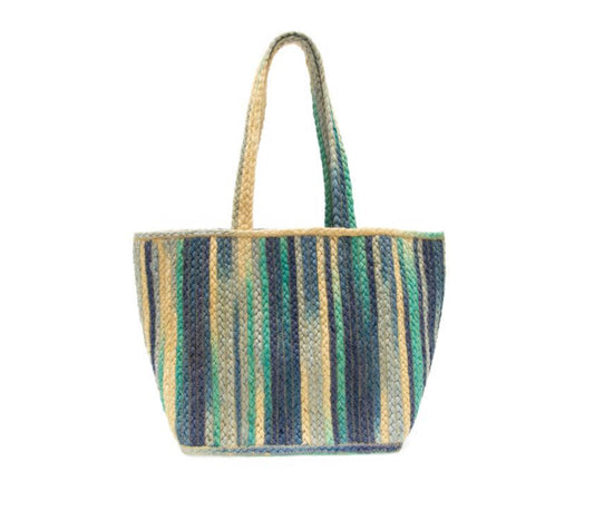 BLUE OMBRE ELODIE BRAIDED JUTE TOTE