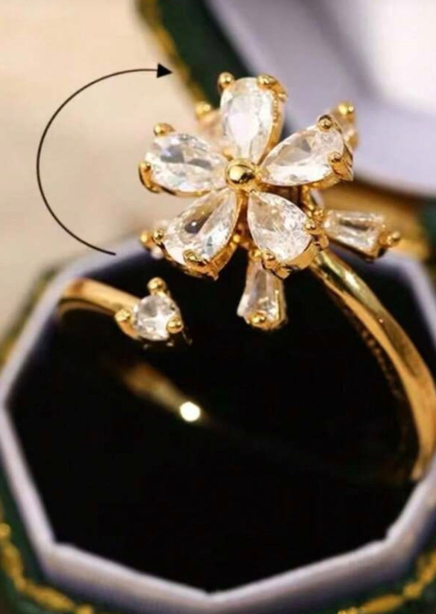 Gold Zirconia Flower Fidget Ring