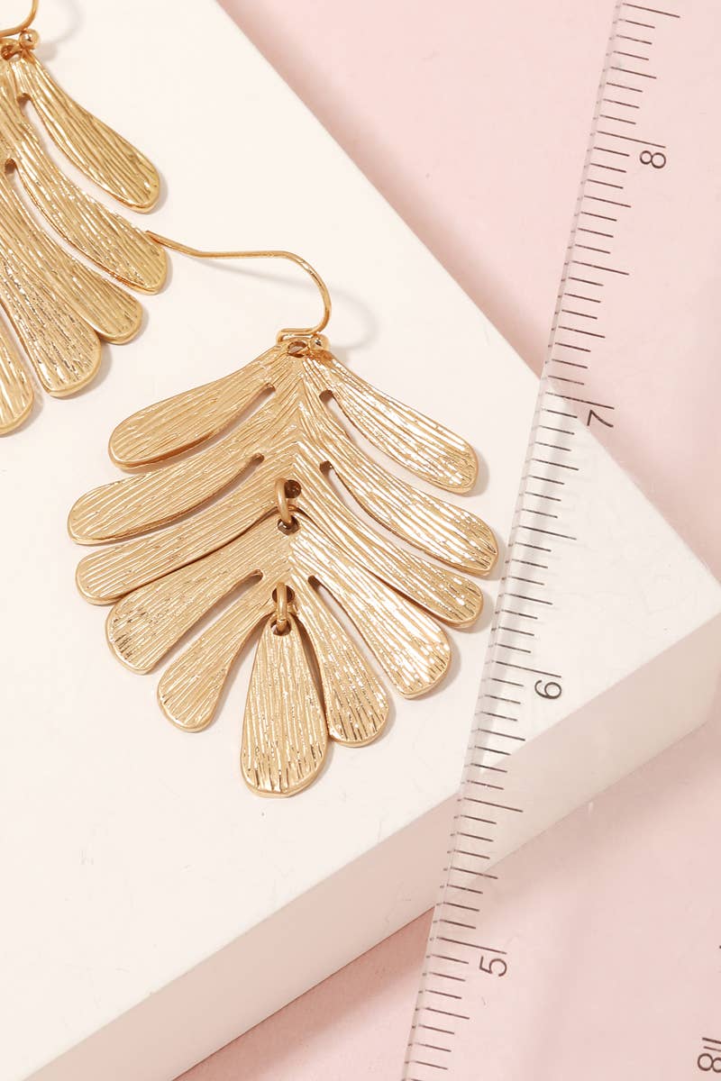 Textured Metallic Leaf Dangle Earrings