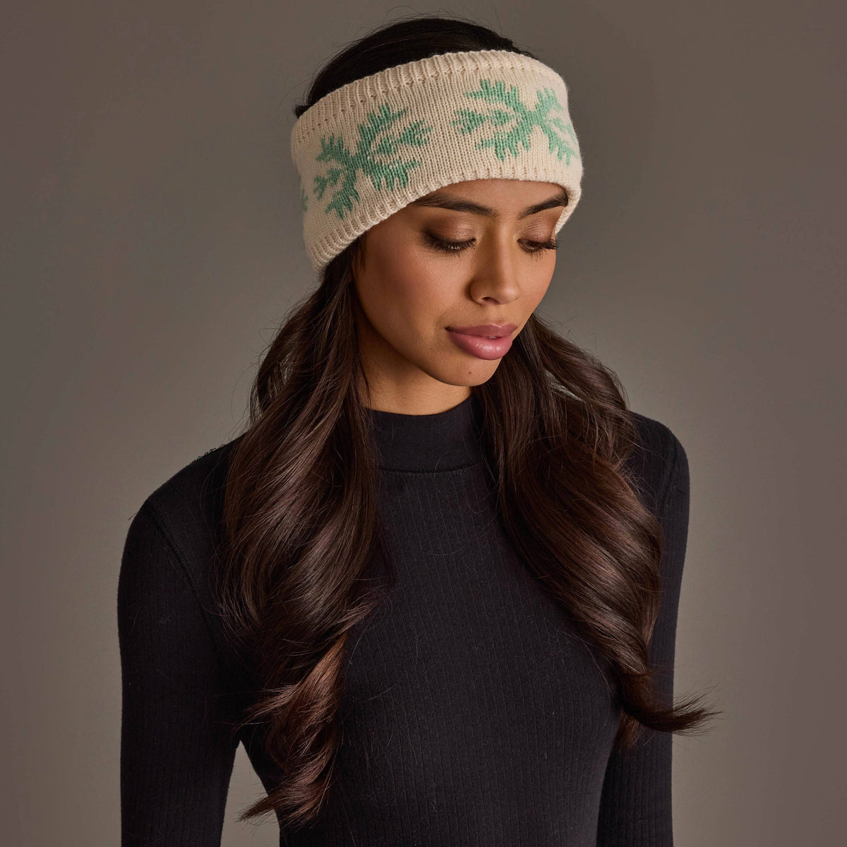 Beige & Lt. Green Snowflake Knit Headband