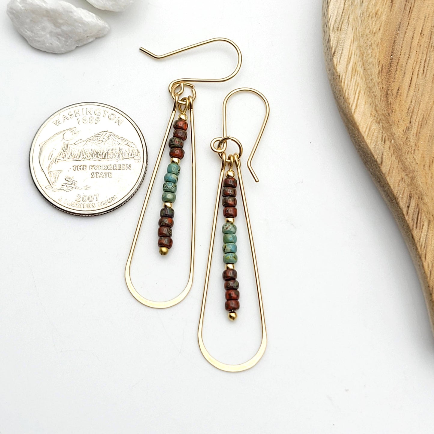 Long 14k Gold Filled Beaded Hoop Earrings