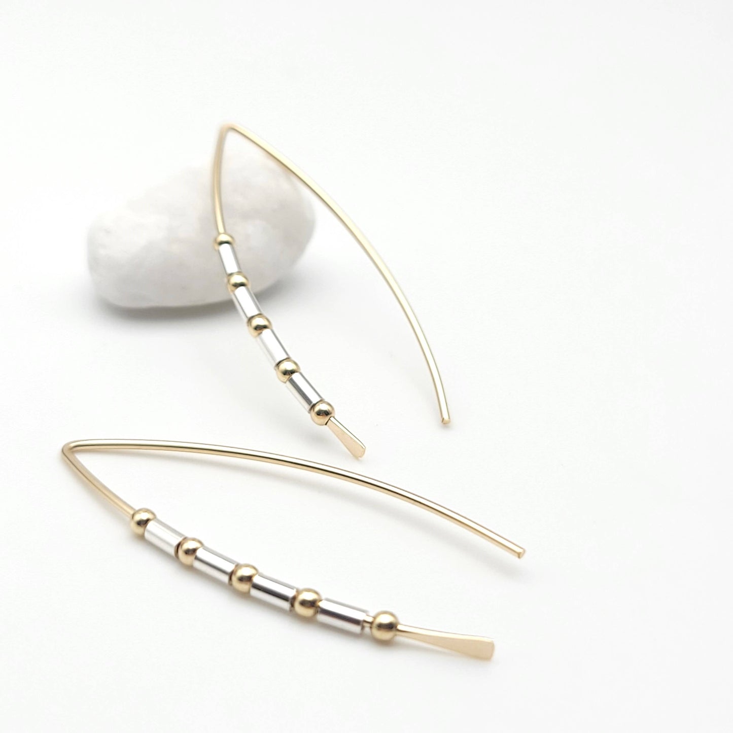 14k Gold and Sterling Silver Open Hoop Threader Earrings