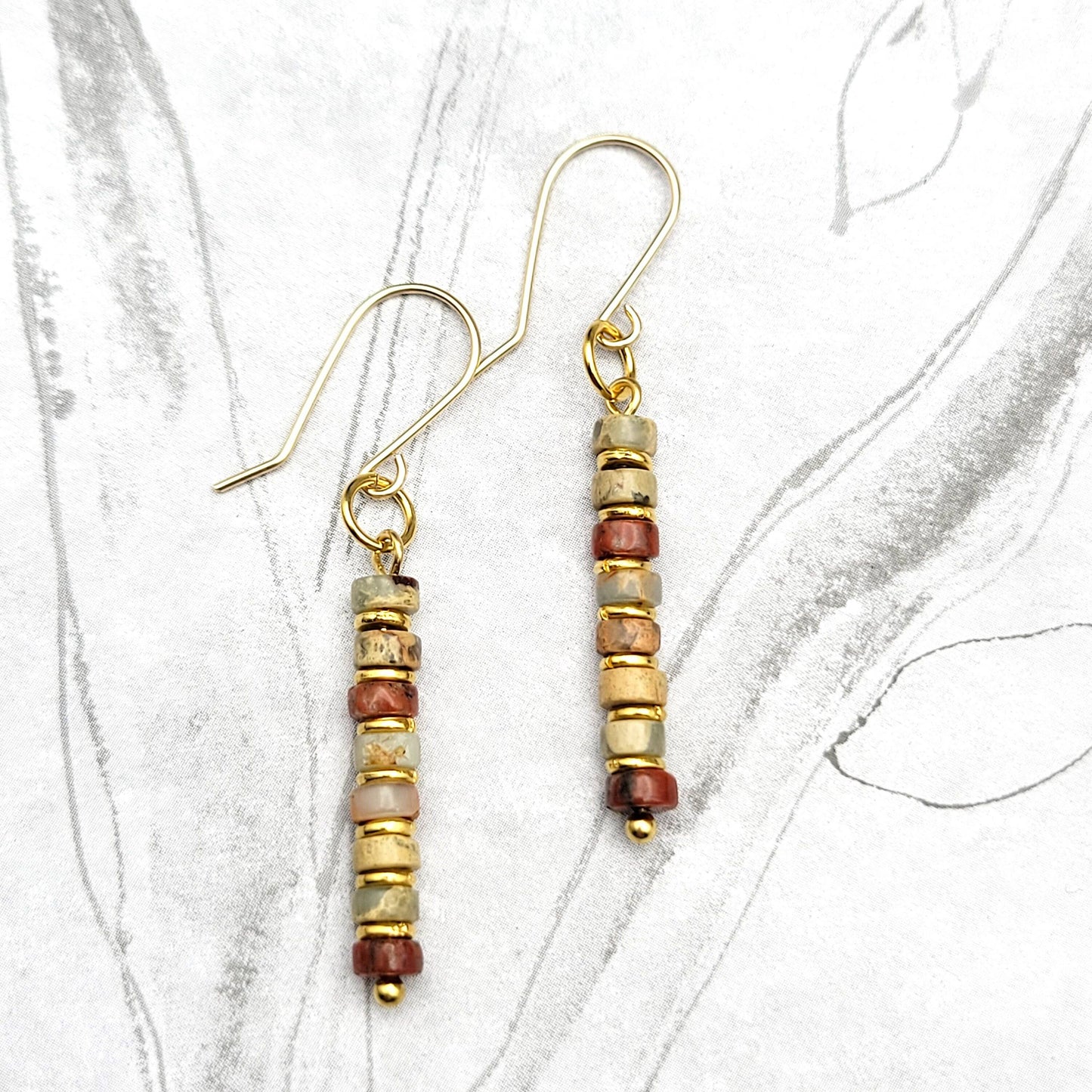 Gold and Earth Tone Jasper Dangle Boho Earrings