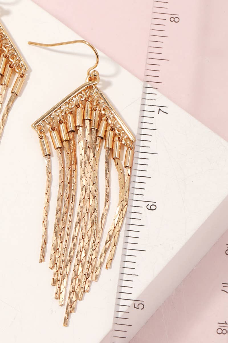 Metallic Chain Fringe Hook Drop Earrings