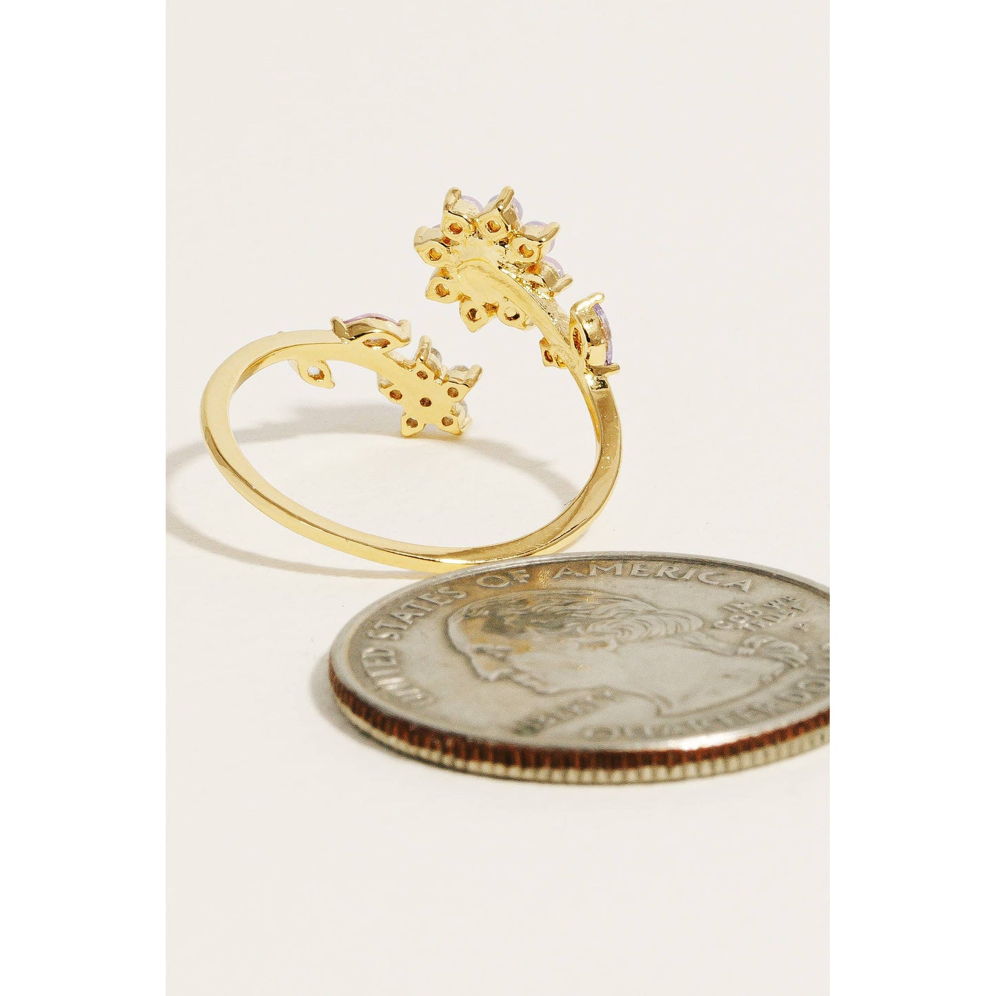 Mixed Studded Floral Open Band Ring