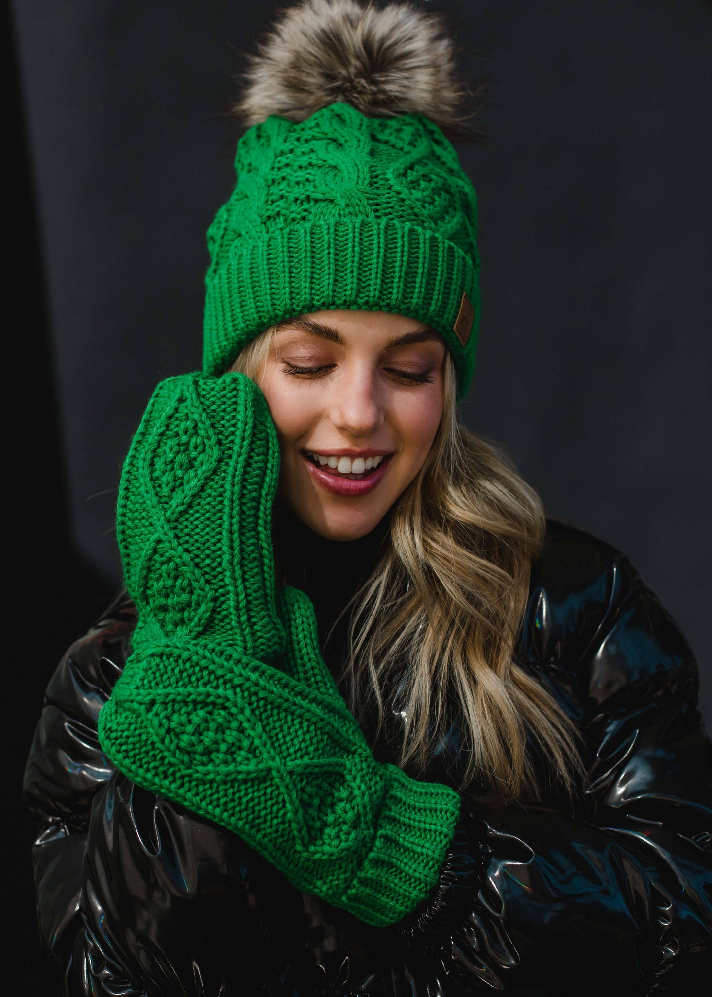 Bright Green Cable Knit Mittens