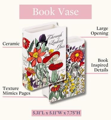 Through The Looking Glass - Large Vase - Original Book-Shaped Decorative Vase, Ceramic Vase, Cute Bookshelf Decor, Unique Vase for Book Lovers