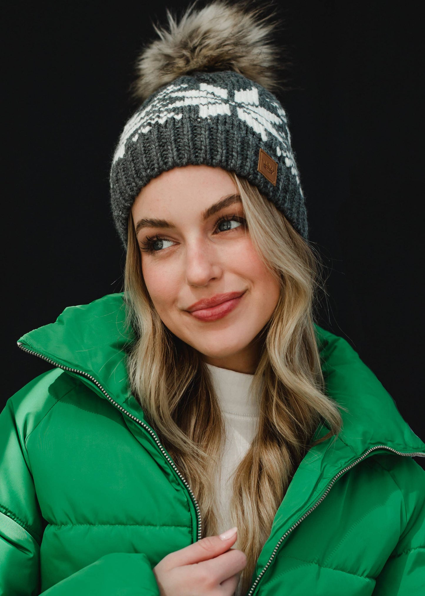 Gray & White Snowflake Pom Hat