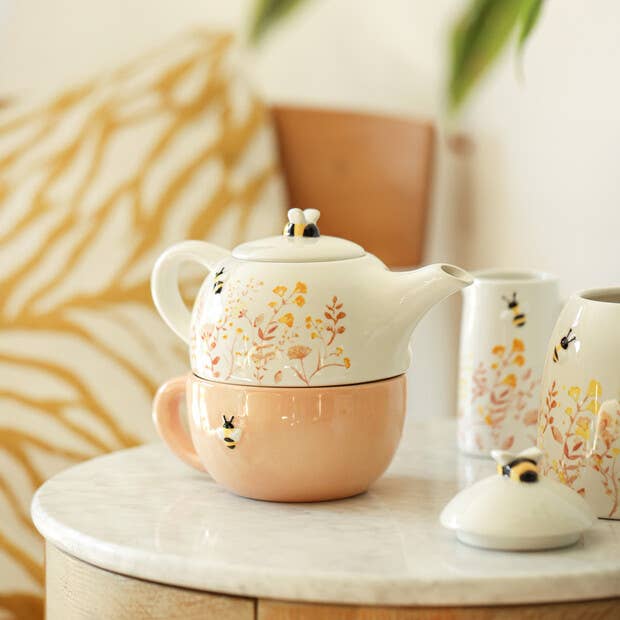 Floral Ceramic Teapot and Mug Set