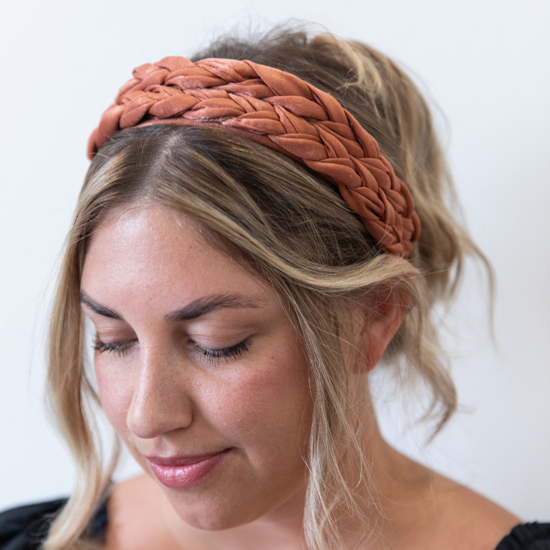 Blushing Braid Headband - Spice | Camel Satin Like Double