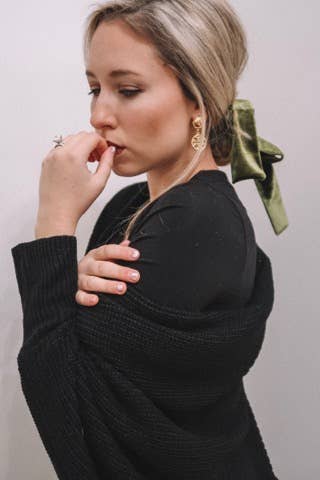 Olive Velvet Bow Scrunchie | Hair Tie