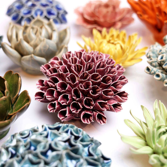 Ceramic Flower & Faux Succulent Wall Decor