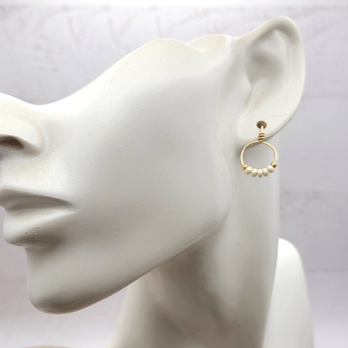 14k Gold Filled & Pearl Luster Beaded Hoop Earrings