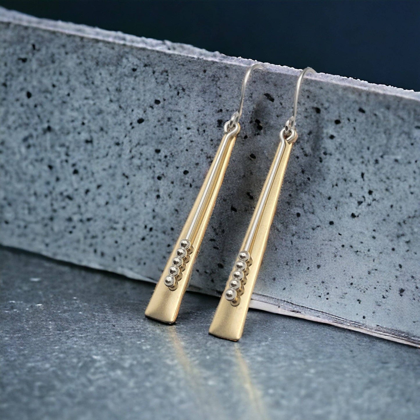Long Gold & Sterling Silver Statement Earrings