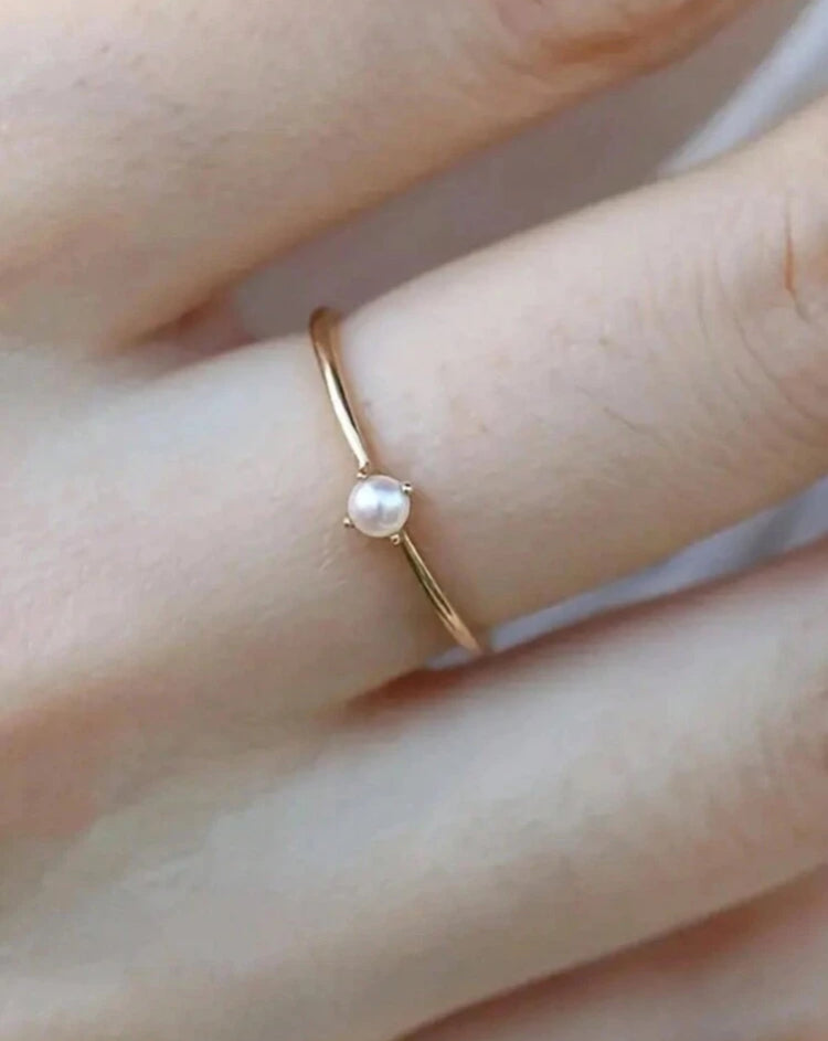 18k Gold Plated Single Pearl Ring