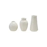 Embossed Stoneware Basket Weave Vases, Cream Color