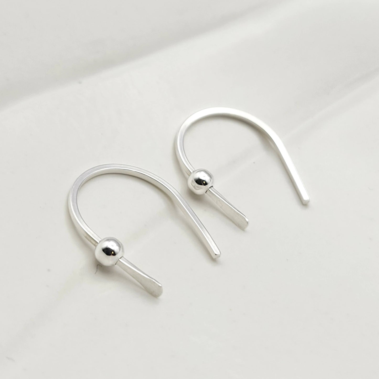 Tiny Silver Hugger Earrings with Silver Bead