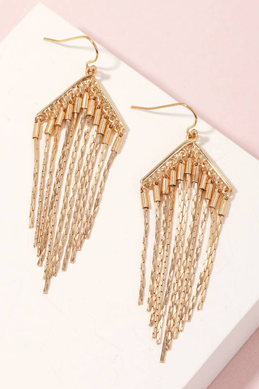 Metallic Chain Fringe Hook Drop Earrings