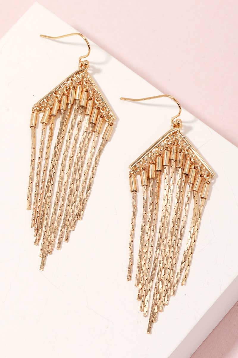 Metallic Chain Fringe Hook Drop Earrings