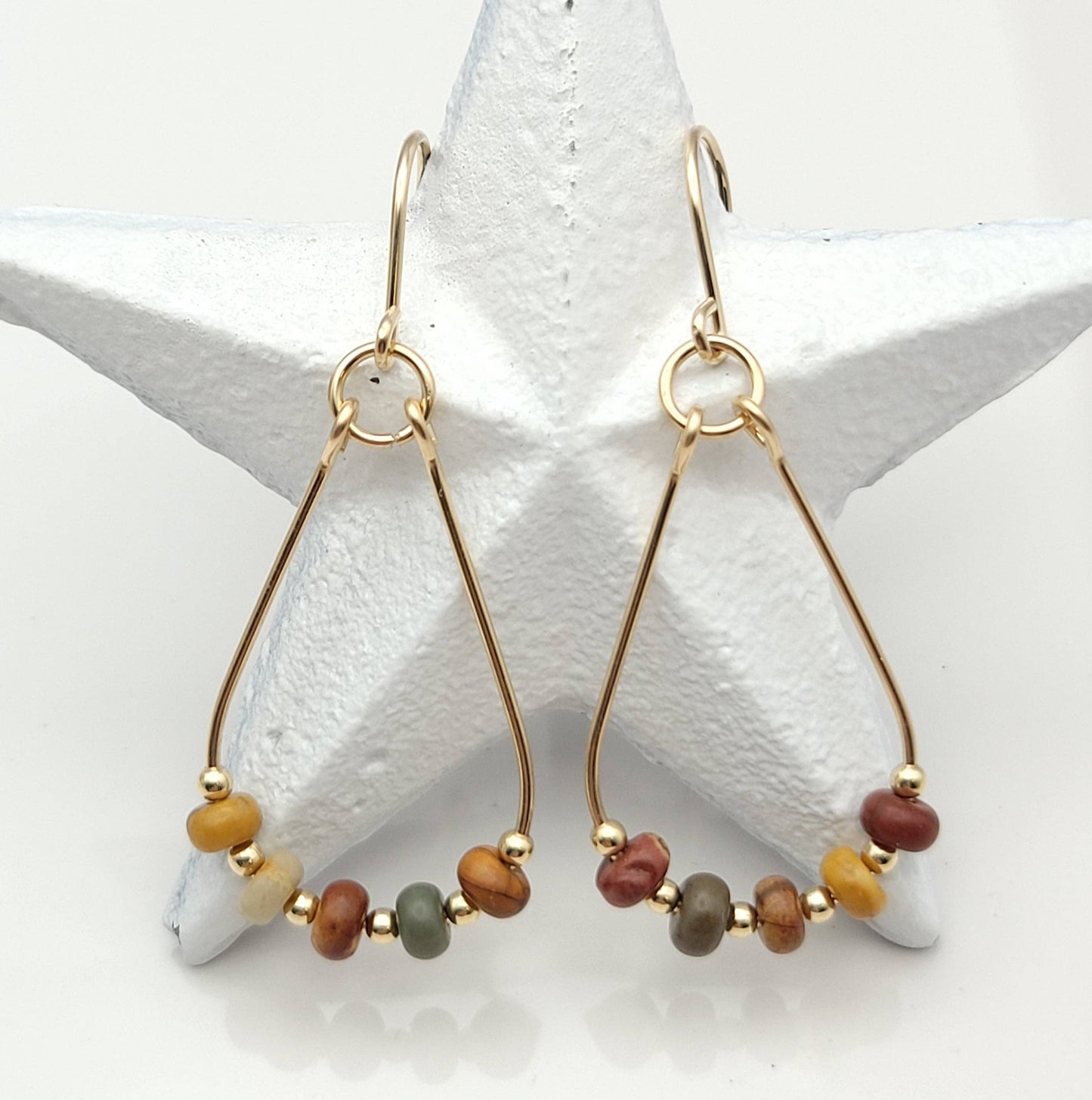 Gold & Red Creek Jasper Teardrop Hoop Earrings