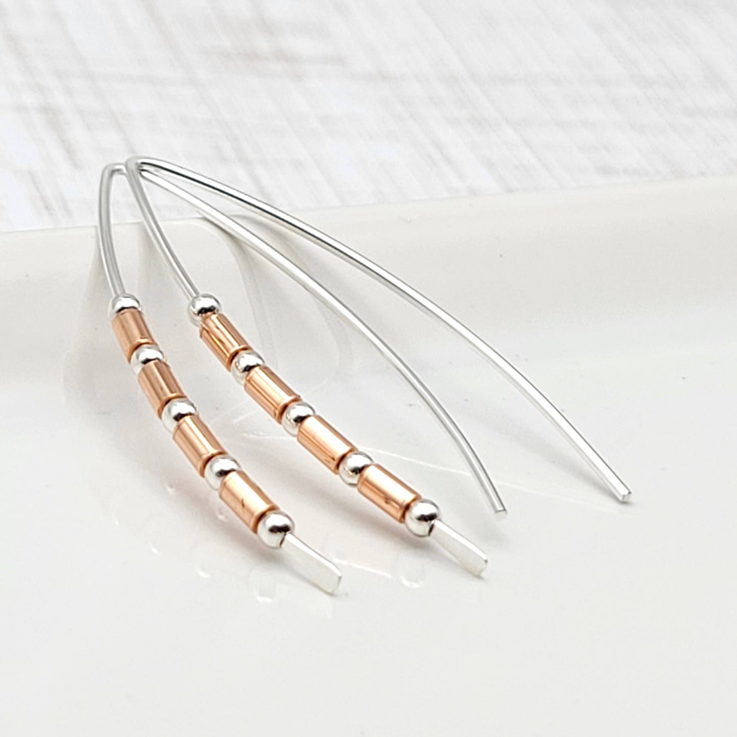 Sterling Silver and Copper Beaded Wishbone Earrings