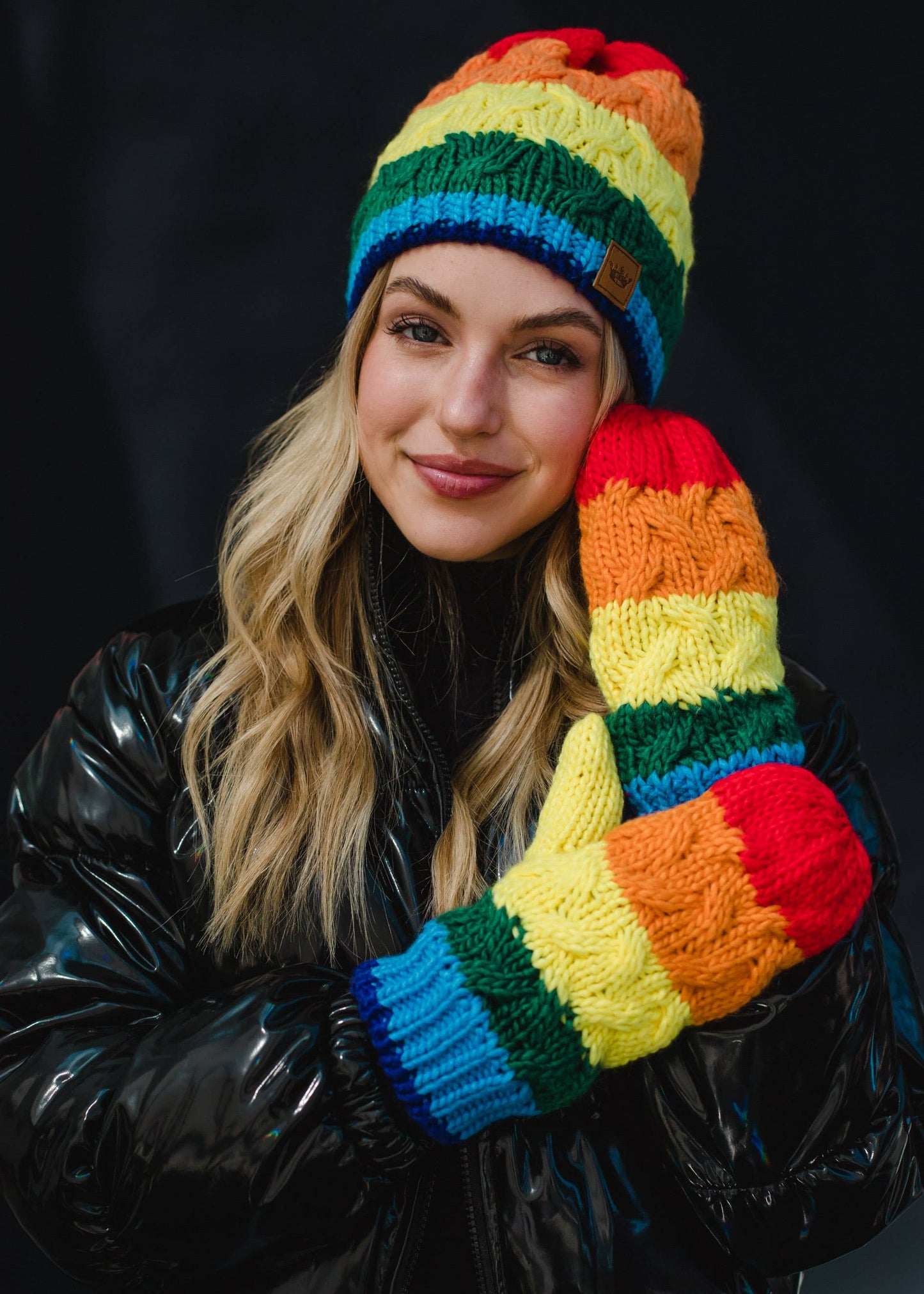 Classic Rainbow Striped Knit Mittens