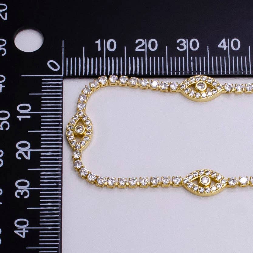 7"Gold Filled Clear CZ Evil Eye Tennis Chain Bracelet