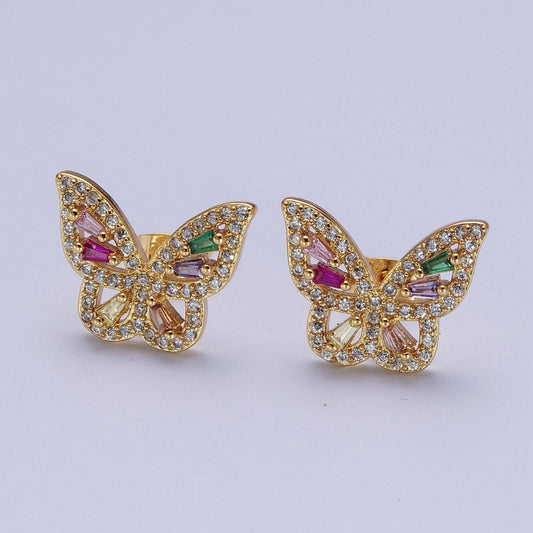 24K Gold Filled Micro Paved Clear Rainbow Butterfly Mariposa