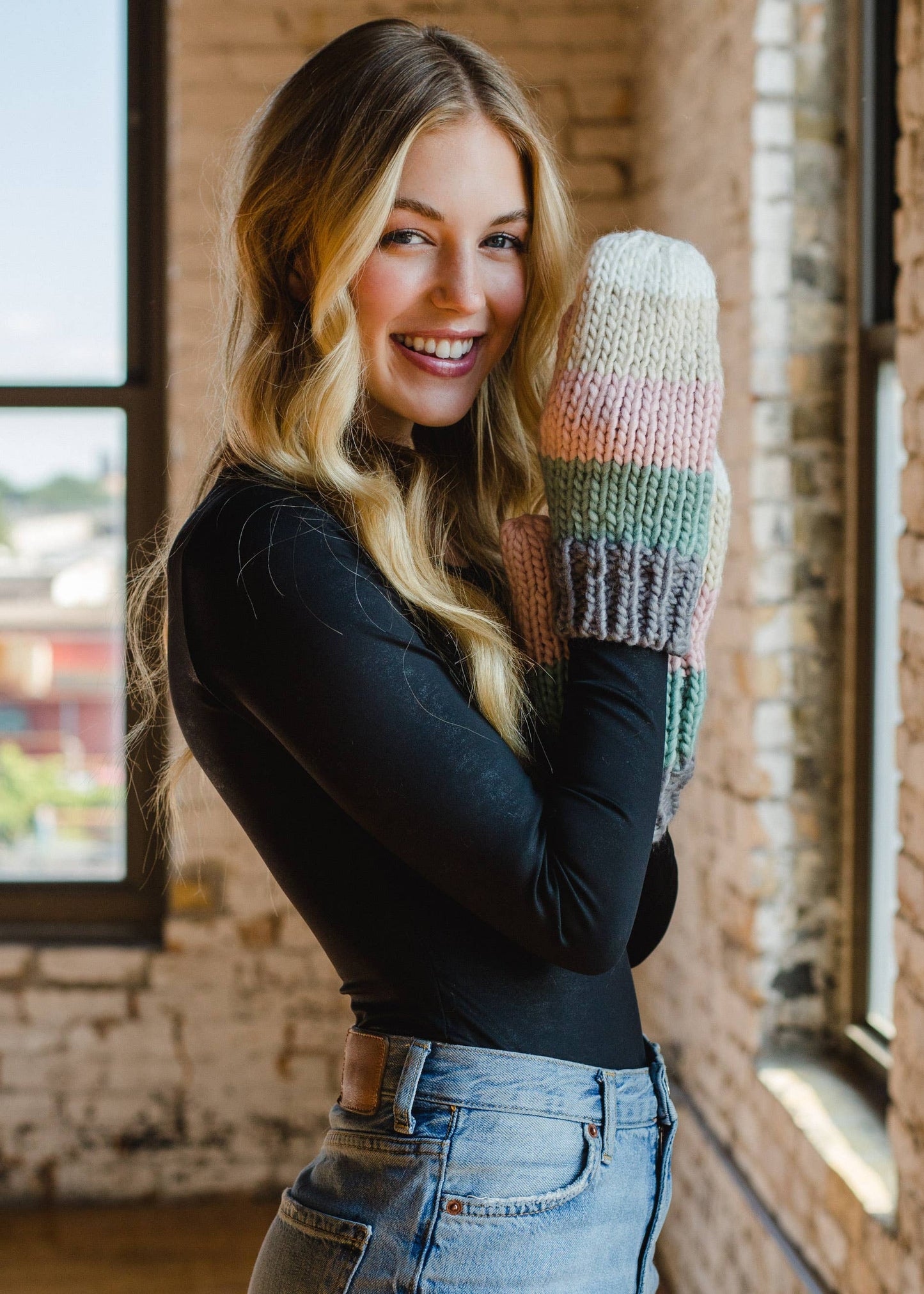 Striped Multicolored Knit Mittens