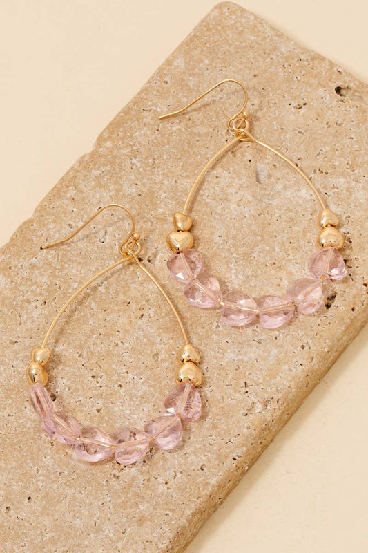 Faceted And Metallic Heart Beads Tear Dangle Earrings
