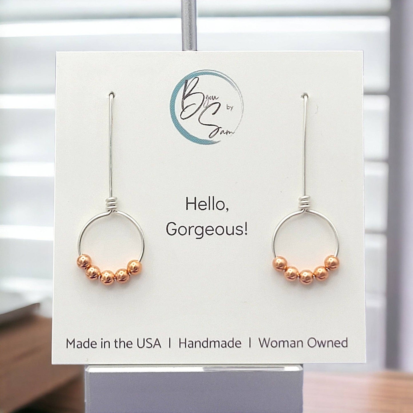 Sterling Silver & Copper Beaded Hoop Threaders