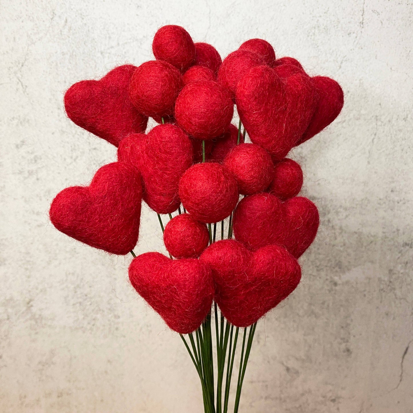 Felt Heart Ball Bouquet Singles Red Hot